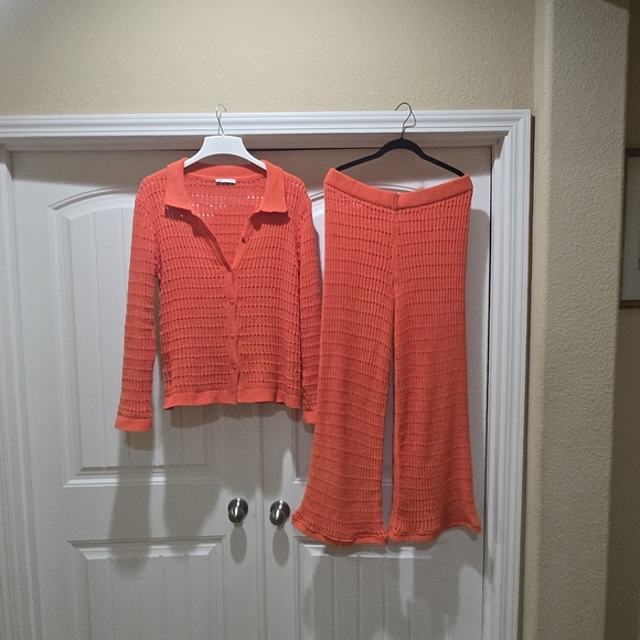 Zara Bold Orange Knitwear Pant set Size L EUC - Picture 2 of 9